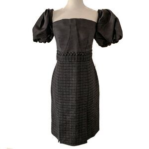 Jonathan Simkhai Black Puff Sleeve Textured Knit Knee Length Dress Size 10 NWT